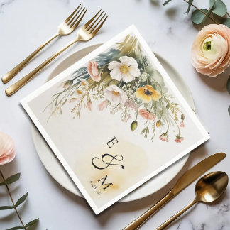 En Papier Serviette de mariage florale jaune beurre