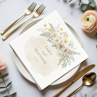 En Papier Serviette de mariage florale jaune beurre et sauge