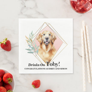 En Papier Serviette de mariage Golden Retriever avec photo d