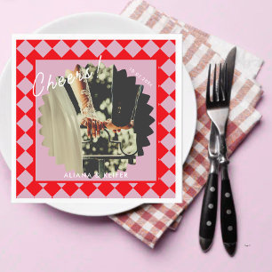 En Papier Serviette de mariage rétro rose et rouge Cheers Ph
