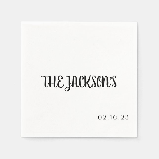 En Papier Serviette de mariage simple avec nom de famille de (Devant)