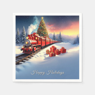 En Papier Serviette de Noël arbre de Noël train rouge pour l
