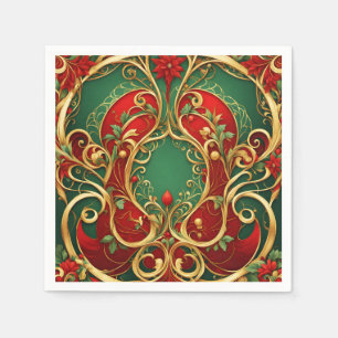 En Papier Serviette de Noël Florale Rouge Verte de Fête