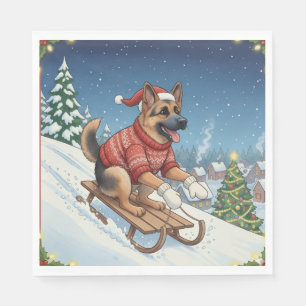 En Papier Serviette de Noël Traîneau Berger Allemand