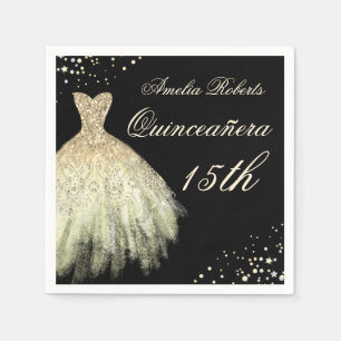 En Papier Serviette de Quinceanera robe noire dorée scintill