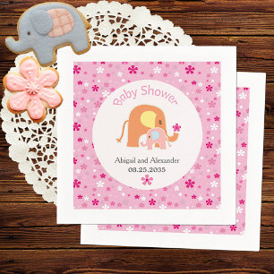 En Papier Serviette pour Baby Shower Maman et Éléphant Rose