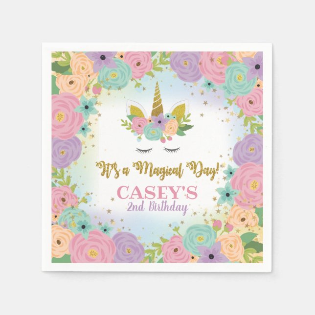 En Papier Serviette pour fête d'anniversaire Licorne (Devant)