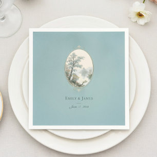 En Papier Serviette pour invitation de mariage bleu poussiér