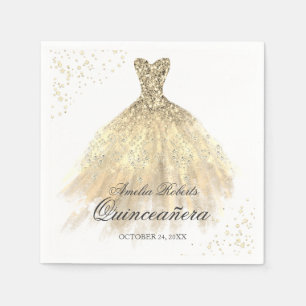 En Papier Serviette Quinceanera Robe Paillettes Or