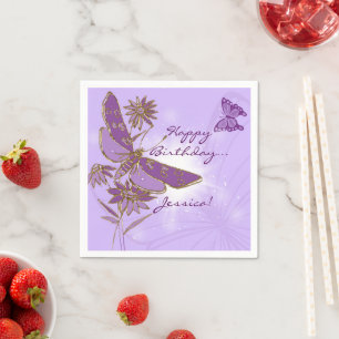 En Papier Serviettes d'anniversaire Papillon Violet