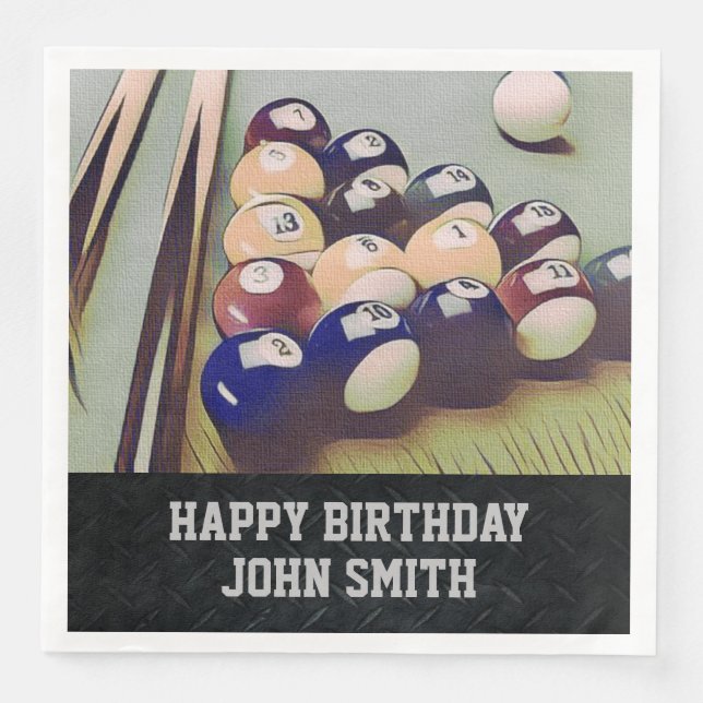 En Papier Serviettes d'anniversaire pour hommes Billiards ro (Devant)