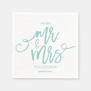 En Papier Serviettes de mariage   Brush Script (Turquoise cl