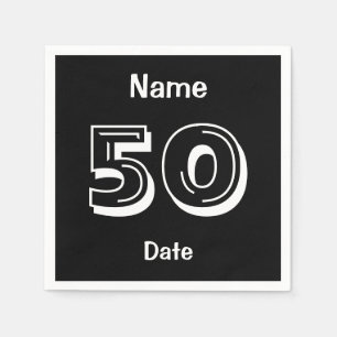En Papier Serviettes personnalisées 50e anniversaire Black P