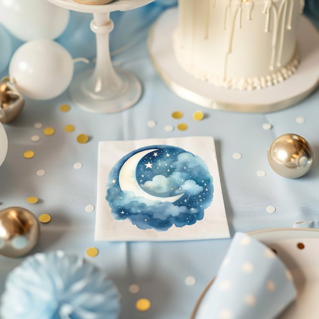 En Papier Stars et lune rêveuse serviette (Stars and moon dreamy baby shower blue napkin)