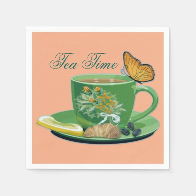 En Papier Tea Time Cup & Saucer serviettes (Devant)