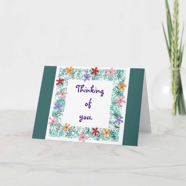 En pensant à vous, cartes avec bordure de fleur (Devant)