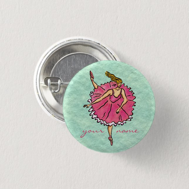 en Pointe Ballerina 1 Inch Round Button (Front & Back)