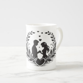 En Porcelaine Tasse à café avec silhouette de couple romantique