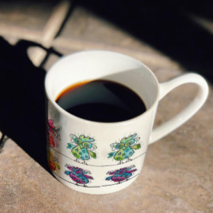 En Porcelaine Tasse de café (Oiseaux blancs colorés 01)