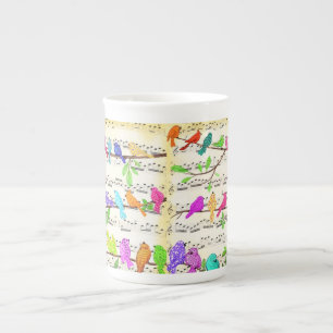 En Porcelaine Tasse de printemps oiseaux musicaux colorés