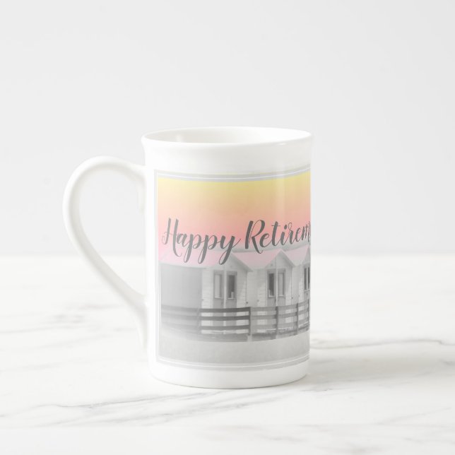 En Porcelaine Tasse de retraite avec cabanes de plage au coucher (Gauche)