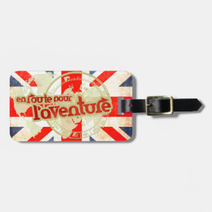 en route pour l'aventure british flag luggage tag