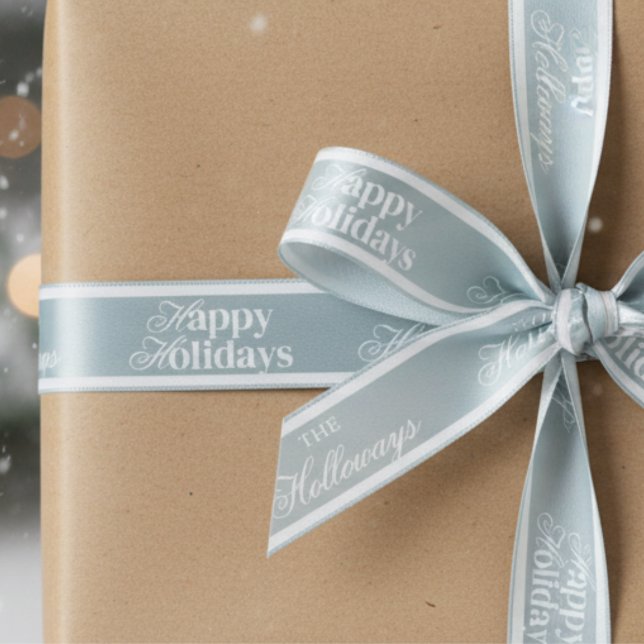 En Satin Élégant Nom Personnalisé Script Holiday Ruban (Send holiday greetings with a classic touch! )