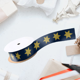 En Satin Élégant or étoiles marine bleu Ruban