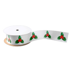 En Satin Holly sur ruban blanc