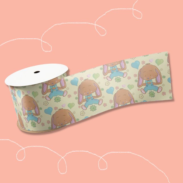 En Satin Joli Lapin de Pâques Ruban jaune clair (Cute bunny pattern yellow ribbon for decorating Easter or Baby Shower baskets . )