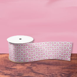 En Satin Motif à carreaux festif , Cerises , Ruban fleuri