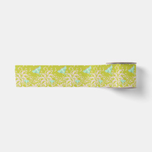 En Satin Papillon lune sur ruban vert lime