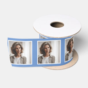 En Satin Photo personnalisée Ruban blanc Cornflower Bleu