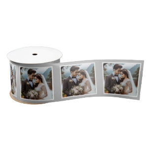 En Satin Photo personnalisée Ruban blanc Mariage argent
