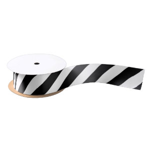 En Satin Ruban à bandes diagonales moyennes noires et blanc