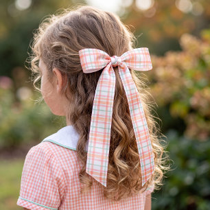 En Satin Ruban à carreaux rose pastel pêche et menthe joli
