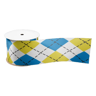 En Satin Ruban à motifs de losanges bleu et jaune