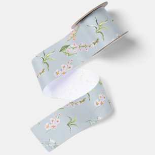 En Satin Ruban de mariage botanique fleur sauvage bleu pous