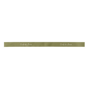 En Satin Ruban de mariage personnalisé vert olive