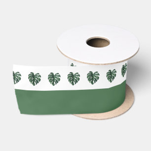 En Satin Ruban de mariage Vert feuille tropicale Monstera