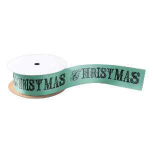 En Satin Ruban de Noël Aqua Fancy Text