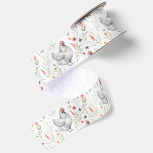 En Satin Ruban de poulet gris Prairie de fleurs sauvages