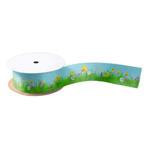En Satin Ruban d'herbe et de fleurs