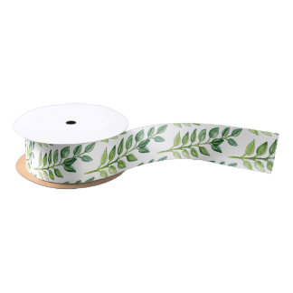 En Satin Ruban Feuille vert romantique - Enveloppement/Déco