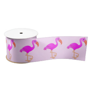 En Satin Ruban Flamants roses roses