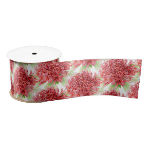 En Satin Ruban floral blanc d'art de vert rouge de waratah