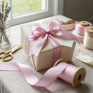 En Satin Ruban Gingham Rose Pâle Élégant Cottagecore Coquet