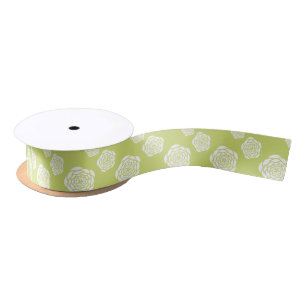 En Satin Ruban Motif blanc et chartreuse Peonies