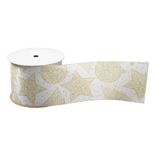 En Satin Ruban Motif de Noël or et blanc