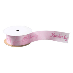 En Satin Ruban personnalisé avec nom rose